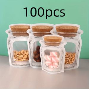 TEMU 100팩 재사용 가능한 BPA 프리 플라스틱 메이슨 자르 지퍼백 (무광 창문 및 자동 밀봉) - 스낵 포장, 사탕 보관, 주얼리 디스플레이용 방수 식품 안전 용기 | 손세척 전용, 사각형 지퍼백 | 핸드워시 가능, 재사용 가능한 지퍼백|트라이탄밀폐용기