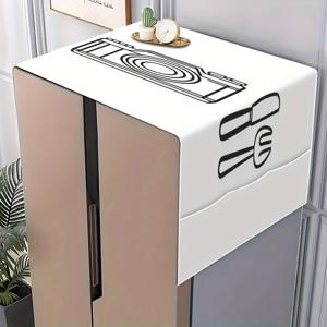 TEMU 1pc 용품 라인 패턴 디지털 프린트 냉장고 커버, 테이블 러너, 보관 포켓이 있는 냉장고 커버, 전자레인지 커버, 가정용 냉장고 커버, 청소 용품과 장식을 보관할 수 있습니다. 주방 보관을 위한 청소 용품과 장식 보관