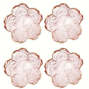 TEMU 4/6개 일본식 벚꽃 유리 접시 세트 - 빈티지 꽃무늬 디자인과 골드 테두리, 핑크 & 투명 우아한 디저트용 접시, 과일 및 잼 스낵 서빙용 - 주방 & 식당 액세서리, 고급스러운 테이블웨어 | 질감 있는 유리제품