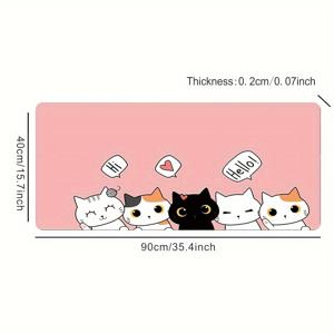 TEMU 사무실 및 공부용 대형 귀여운 핑크 고양이 패턴 마우스패드, 미끄럼 방지 키보드 매트 포함 컴퓨터 책상 매트