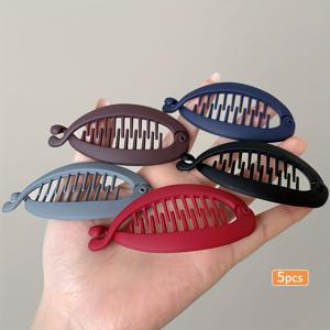 TEMU 5PCS 우아한 오벌 바나나 헤어 클립 세트 여성용, 단색 플라스틱 포니테일 홀더, 가는 머리카락용 클램프 헤어 액세서리, 14세 이상 청소년 및 성인용 스타일리시 헤어 그립