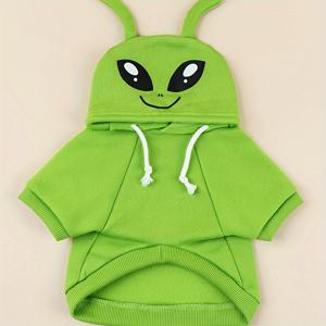 TEMU 외계인 테마 애완동물 후드티 - 개와 고양이용 벼룩 방지 폴리에스테르 스웨트셔츠, 재미있는 디자인, 실내/외부 착용 - 소형부터 초대형 견종까지 적합