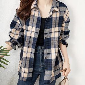 TEMU 플레드 패턴 싱글 브레스티드 셔츠, 캐주얼 롱슬리브 루즈 셔츠 (봄 & 가을), 여성 의류