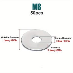 TEMU Junter 304 스테인리스 스틸 평판 와셔, 18-8 일반 마감, 나사 및 볼트용 튼튼한 금속 패스너 - M3부터 M20까지, DIN9021, 건설 및 조립에 이상적