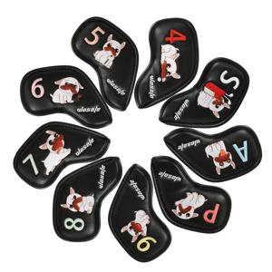 TEMU 9pcs/세트 PU 골프 아이언 커버 프랑스 불도그 보호 커버 자석 클로저 번호 아이언 커버 무게 있는 아이언 양말, 골퍼를 위한 패션 자수 디자인, 골프 스윙 안정성과 보호 강화|골프용품