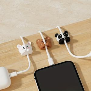 TEMU 3pcs 귀여운 동물 케이블 슬리브 세트, PVC, 보호 캡 포함, 케이블 관리, 테이블 및 침대 테이블용