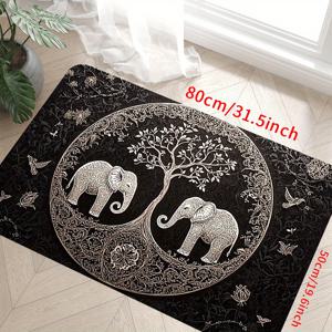 TEMU 1pc Yin-Yang Elephant Life Tree 환영 매트 - 미끄럼 방지, 세탁 가능한 폴리에스터 바닥 매트, 세부적인 코끼리 및 나무 디자인, 입구, 욕실, 주방, 세탁실, 가정 장식에 이상적, 욕실 매트 | 장식 바닥 매트 | 내구성 있는 바닥 매트, 코끼리 장식