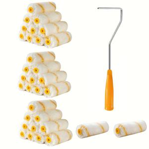 TEMU 33pcs 페인트 롤러 세트, 4인치 마이크로파이 페인트 롤러, 미니 천 롤러 세트, 경량 금속 막대 집 페인팅 도구 세트, 인간공학 플라스틱 핸들, DIY 벽, 트림, 문, 캐비닛 애플리케이션 도구 키트