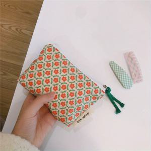 TEMU 여성용 코인 퍼스, 봄철 신선한 꽃무늬 소재 동전 지갑 - 열쇠 보관 가능, ID 카드 립스틱 수납, 작은 천 가방 헤드폰 파우치