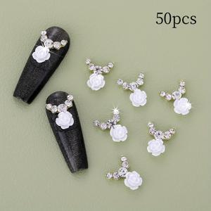 TEMU 50개 로즈 플라워 네일 아트 찰름, 라인스톤이 달린 3D 네일 장식, DIY 매니큐어용, 여성과 소녀를 위한 반짝이는 장식, 네일 아트 용품, 네일 아트 액세서리|네일재료