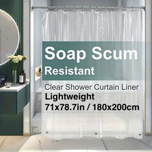 TEMU 1pc 경량 투명 PEVA 샤워 커튼 라인어, 금속 그롬메트 & 플라스틱 링으로 쉽게 걸 수 있음, 자석으로 하단이 무게가 있습니다, 가정 장식 및 욕실 개선에 완벽합니다, 욕실 라인어 | 모던 샤워 라인어 | 플라스틱 직물, 샤워 커튼