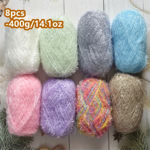 TEMU 8-팩 유리 속눈썹 실, 부드러운 퍼지 폴리에스터 실, 생생한 색상, 총 14.1oz, DIY 크로셰 & 뜨개질, 인형 스웨터, 모자, 가방, 베개, 담요, 코트 - 다양한 색상|인형키링|뜨개실|바비인형