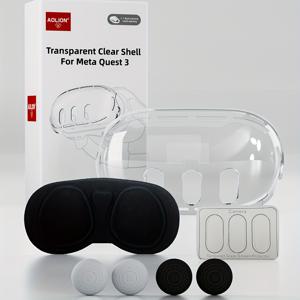 TEMU 아올리온 메타 퀘스트 3 VR 헤드셋 액세서리 키트: 내구성 있는 ABS 보호 케이스, 클리어 렌즈 커버, 강화 유리 스크린 프로텍터 & 편안한 패드 - 통풍 슬릿이 있는 슬림 디자인