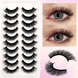 TEMU 얼신 & 뷰티 속눈썹 10 쌍 세트 - 캣 아이 푹신한 볼륨 C 컬 인조 밍크 속눈썹 6-9mm, 10-12mm, 13-15mm 초보자용, 재사용 가능한 멀티팩