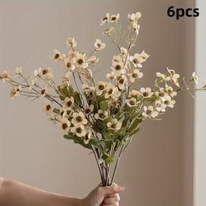 TEMU 인공 꽃 6개: 긴 줄기 인공 매화, 가정 사무실 장식, 실내/실외 매달린 화분, 주방, 사무실, 결혼식, 정원 장식에 적합 - 시골 스타일, 직물 재질, 할로윈, 부활절, 추수감사절, 졸업, 수목절에 적합