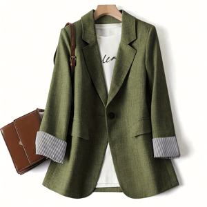 TEMU 1pc 우아한 여성용 - 쿠프 디테일, 폴리에스터 소재, 긴 소매, 넥스트랩 라펠 자켓, 단색, 단일 버튼 프론트, 정규 핏, 비수면, 봄/가을용
