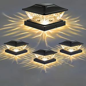 TEMU 4개 세트 태양광 포스트 캡 라이트, 블랙 무광 유리, 전선 없는 쉬운 설치, 800mAh NiMH 배터리, 실외 방수 조명