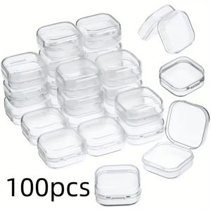TEMU 50/100pcs 보석 보관 상자 - 미니 투명 케이스, 뚜껑이 있는 보관 용기, 비즈 메이크업 공예 프로젝트용 작은 플라스틱 보관 상자, 여성 및 남성을 위한 사각형 이어플러그 보관 상자 - 가정 조직 및 보관에 적합 - 보석 애호가 및 공예가에게 완벽한 선물