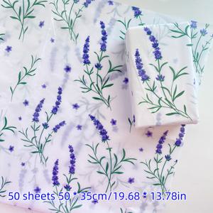 TEMU 50장 보라색 라벤더 패턴이 있는 티슈지, 20''X 14'' 선물 포장지, 결혼식, 휴일 선물, 생일 선물 포장, 꽃다발 포장, 선물 가방 채우기, 파티 선물에 적합합니다.