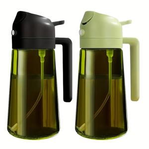 TEMU 1/2개 유리 주방 올리브 오일 디스펜서, 16oz, 올리브 그린, PVC 프리, 2-in-1 오일 병 및 조리 스프레이, 자동 플립 캡, 패턴 없음
