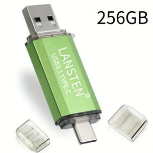 TEMU LANSTEN 2-in-1 USB-C OTG 플래시 드라이브 64GB/128GB/256GB - MacBook Pro, 폰, 태블릿 및 컴퓨터용 고속 미니 메모리 스틱, 녹색 컴팩트 외장 펜 드라이브, 다기능 데이터 전송, 투명 커버, 내부 구성품 가시화