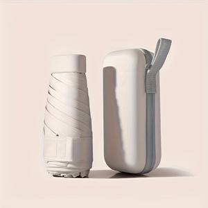 TEMU 컴팩트 6단 접이식 우산 여행용 케이스 포함 - 귀여운 디자인, 내구성 나일론 소재 & 유리섬유 골대, 남녀공용 휴대용 썸쉐이드, 올웨더 여행 액세서리 (핑크/블루/화이트)|폴딩박스