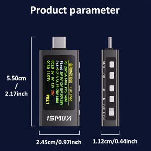 TEMU KWS-X1 휴대용 USB 전압 및 전류 테스터 - 4-30V, 0-12A, 240W, 실시간 충전 전원 감지, IPS 디스플레이, 내구성 있는 알루미늄 합금 케이스, 배터리 필요 없음, 충전 케이블 보호자 | 디지털 디스플레이 | 내구성 있는 케이스, USB 테스터
