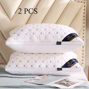 TEMU 2pcs 고급 호텔 스타일 목 지원 베개, 골든 도트 패턴, 소프트, 통기성, 습기 방지 폴리에스터, 가정, 침실, 호텔, 기숙사 장식에 적합, 모든 계절, 옆 및 뒤 수면자, 호텔 품질 베개 | 현대 스타일 베개 | 기계 세척 가능 베개