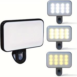 TEMU 휴대용 충전식 LED 링 라이트, 3가지 조명 모드, USB 및 배터리 구동, iPhone 16/15/14/13/12/11 Pro Xs, A72/A71/A52/A51와 호환, 모바일 폰, 카메라, 비디오, 줌 미팅, 고출력, 클립온, 조절 가능, 앞과 뒤의 클립 포함