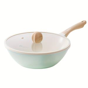 TEMU 쿠커 킹 1개 28cm 노스틱 웍 뚜껑 포함, 티타늄 주입 세라믹 코팅, 쿨 터치 손잡이가 있는 볶음 팬, PFOA 및 PTFE 프리, 내부 및 외부 모두 세라믹, 세척이 쉽고, 인덕션 및 모든 유형의 조리대에 적합합니다.