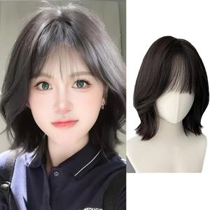 TEMU 12인치 여성용 숏 루즈 웨이브 합성 가발 앞머리 포함 - 블랙 브라운 로리타 스타일 로즈 네트 캡 150% 밀도 일상 착용, 코스프레, 파티 및 어머니날 선물, 파티 액세서리 | 우아한 헤어스타일 | 자연 섬유 느낌|코스프레