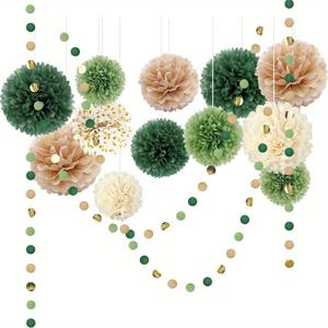 TEMU 15pcs, 그린 티슈 페이퍼 포모스 웨딩 파티 장식 키트 점지 종이 가랜드 스트링 행잉 배경화면 참여, 러스틱 웨딩, 중성 아기 샤워
