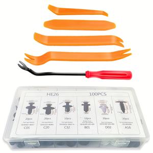 TEMU 105pcs / Set 차량 리테이너 클립 키트와 패스너 제거기, 유니버설 차량 범퍼 클립 및 패스너 플라스틱 리벳, 6 가지 인기있는 크기의 차체 고정 클립 범퍼 및 차량 펜더 교체 부품, 대부분의 모델에 적용 가능합니다