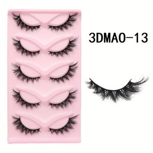 TEMU 5쌍의 3D 고양이 눈속눈썹 인조 밍크 눈속눈썹 자연스러운 긴 전체 스트립 눈속눈썹 윙드 엔드 눈 연장 눈속눈썹 부드러운 눈속눈썹