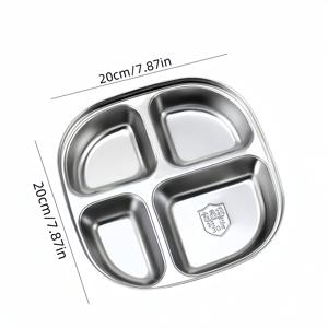 TEMU 스테인리스 스틸 디너 플레이트 1개 - SUS304 금속 분할 플레이트 3/4 섹션 트레이 식사, 간식, 분량 조절 - 성인, 캠핑객을 위한 참신한 테마 식사 분리 접시 - 식기 세척기 안전 분할 서빙 플레이트 파티, 피크닉, 캠핑 및 주방 사용 - 올 시즌 식기