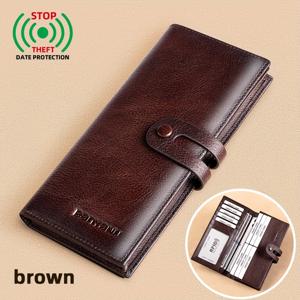 TEMU BANYANU 남성용 빈티지 진정 가죽 지갑 - RFID 차단 기능이 있는 대용량 비즈니스 카드 홀더, 갈색 및 검정색, 일상 사용을 위한 레트로 디자인, 안전한 카드 보관 | 빈티지 지갑 | 진정 가죽 지갑, BanyanU|명함지갑