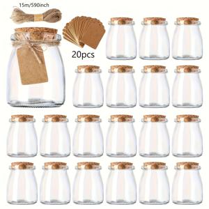 TEMU 12개 팩 미니 유리 병, 코르크 뚜껑 포함 - 200ml BPA 프리 재사용 메이슨 캐닝 병, 웨딩 선물, 꿀, 사탕, 요거트 - 태그 및 꼬임 포함, 냉동고 안전, 타원형, 기계 세척 가능|냉동고