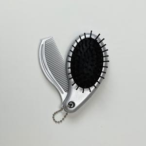 TEMU 1pc 3-in-1 휴대용 헤어 브러시, 거울 및 플랫 탑 커미, 나일론, 접이식, 듀얼 사용, 마사지 기능, 모든 헤어 타입을 위한 트렌디한 에어 쿠션 커미, 여행 및 일상 필수품, 귀여운 펜던트 선물, 파티 선물 - 레드/실버/블루/퍼플