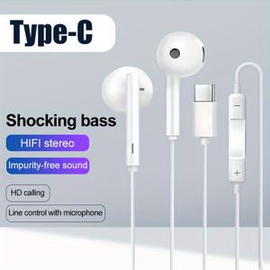 TEMU 타입-C/USB-C 커넥터가 있는 인이어 유선 헤드폰, 고품질 사운드, 감동적인 깊은 베이스, 통화용 고화질 마이크, 아이폰 15/아이폰 15 프로 맥스 및 삼성과 호환되는 유니버설 이어버 헤드셋, 스마트폰 및 태블릿에 적합, 대부분의 USB-C/타입-C 오디오 잭 장치와 호환됩니다.