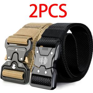 TEMU 2pcs 남성용 전술 벨트, 검정색, 통기성, 내구성, 캐주얼 스타일, 평균 크기, 폴리에스터 섬유 패널, 플라스틱 버클, 리벳 디테일 포함, 야외 스포츠, 작업, 선물용|남자벨트