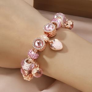 TEMU 1pc 우아한 19cm 로즈 페탈 하트 찬스 브레이슬릿 세트 - 스파크링 라인스톤, 뱀 체인, 및 폴리머 클레이 비즈 - 어머니의 날, 생일, 데이, 크리스마스, 및 기념일을 위한 완벽한 선물, 데이 선물|우아한 로즈 디자인|내구성 있는 브레이슬릿, 로즈 골든 조얼러리