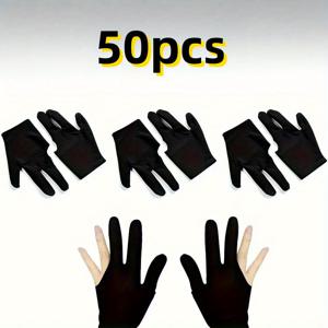 TEMU 50개 빌리어드 핑거리스 장갑 - 풀 플레이어, 큐 스포츠 및 캐주얼 사용을 위한 편안하고 통기성이 좋은 미끄럼 방지 디자인 - 손 세척 가능, 풀 온 스타일, 흰색 손가락 보호 기능이 있는 검은색, 큐 스포츠 액세서리