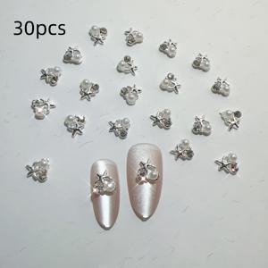 TEMU 30pcs 은 합금 DIY 네일 아트 스타피시와 진주 디자인을 특징으로 하는 여름 바다 테마 네일 아트, 네일 장식 액세서리 세트|네일|네일아트