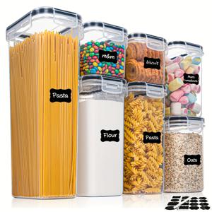 TEMU THELIFE 3/4/7/8pcs 밀폐 식품 보관 용기 세트, 뚜껑, 라벨 및 마커, PP 재질, 비용 없음, 주방 정리용 식품 안전, 시리얼, 밀가루, 파스타, 오트밀에 이상적, RV 장면에 적합