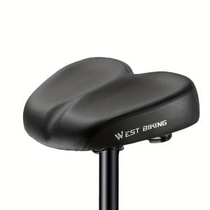 TEMU 웨스트 바이킹 컴포트 새들 - MTB, 로드 및 스피닝 바이크용 부드럽고 넓고 두꺼운 쿠션 - 블랙, WEST BIKING
