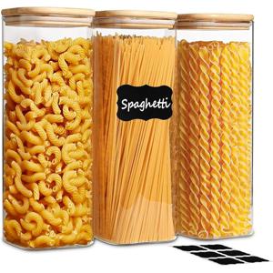 TEMU 3개 세트, 65oz 용량의 투명 스파게티 파스타 보관용 통, 밀폐 뚜껑, 누들, 밀가루, 오트밀, 시리얼, 설탕, 콩 보관용, 사각 식품 저장용기
