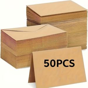 TEMU 고품질 크라프트 종이 봉투 50개/100개 세트, 접착식 잠금장치, 웨딩·약혼·크리스마스·기념일·졸업 초대장 및 카드 보관용, 우아한 유럽 스타일 봉투