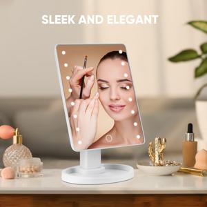 TEMU 3가지 색상 조명, 16개의 LED, 회전, 터치 스크린, 조절 가능한 밝기, 배터리 작동, 다듬어진 마감, 해양 테마, 욕실 또는 옷장용 데스크탑 화장대 거울, 소녀에게 이상적인 선물, 옷장 액세서리 | 우아한 거울 디자인 | 조절 가능한 밝기 거울