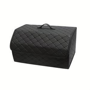 TEMU 1pc 럭셔리 인조 가죽 자동차 트렁크 정리함 - 장난감 및 식품을 위한 접이식 화물 보관 상자, 대용량, 포터블 리드, 다기능 자동차 보관함, SUV, 트럭 및 밴을 위한 트렁크 정리함