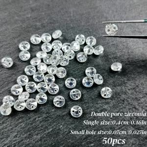 TEMU 25/50개 고품질 베어 스톤 - 4mm & 6mm 라운드 더블 홀 보석, DIY 주얼리 만들기용 0.7mm 구멍, 귀걸이, 팔찌, 목걸이, 펜던트 - 크리스마스, 발렌타인데이, 중국 신년을 위한 반짝이는 클리어 공예 재료 (휴일 선물), 주얼리 제작 비즈, 다용도 인공 보석, 페이셋 질감, 핸드메이드 액세서리, 선물 쇼퍼